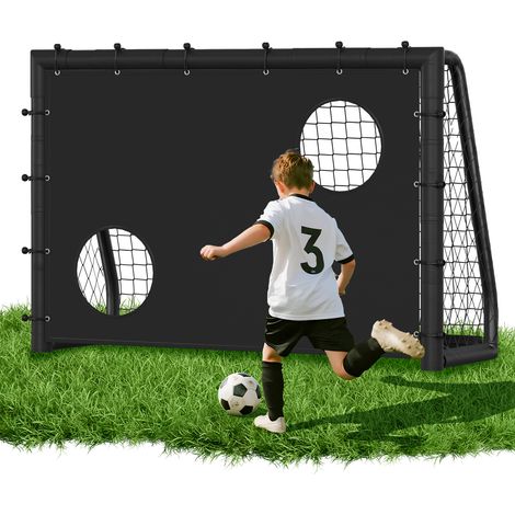 TolleTour Fußballtor 180 x 120 x 60 cm – Kinder Fußballtor mit Torwand & Netz, stabiles Metalltor für Garten & Indoor, Schwarz