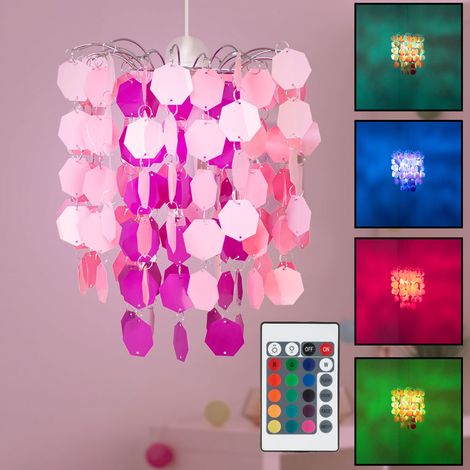 Pendelleuchte Hängelampe Spielzimmerleuchte Mädchen pink Fernbedienung RGB LED, Metall, 1x RGB LED warmweiß, DxH 32x140 cm