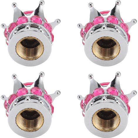 Lot de 4 bouchons de valve de roue de pneu, style couronne diamant, universels pour voitures, camions et vélos, rose rouge (1/5)
