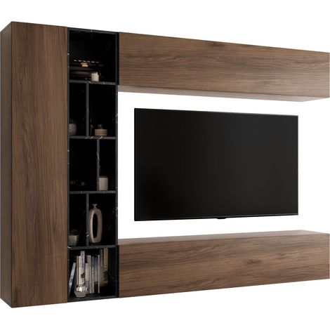 Ensemble de salon Comfivo Natura, Noyer + Marbre noir