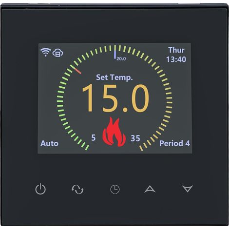 Wengart Thermostat WiFi Plancher Chauffant à Eau 3A - Écran Couleur TFT Haute Définition - Interface en Français - Compatible Alexa & Google Home - Sortie 230V - WG380 Noir (1/5)