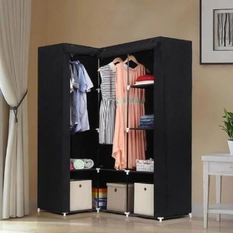 Armario de esquina en forma de L con 4 columnas y 2 barras de ropa – Material acero inoxidable – Dimensiones 169×129×87cm – Diseño funcional y elegante – Wyctin (1/5)