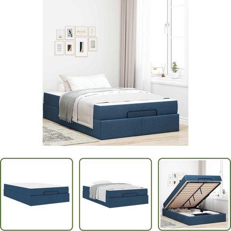 Matelas en mousse -  Cadre de lit avec matelas avec matelas 2 pcs Bleu tissu (1/5)