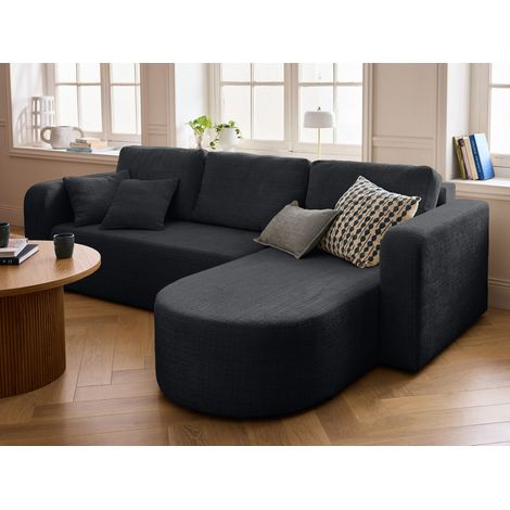 Bestmobilier – Canapé d'angle convertible 4 places – Réversible avec coffre de rangement – Velours texturé gris anthracite – Design contemporain (1/5)