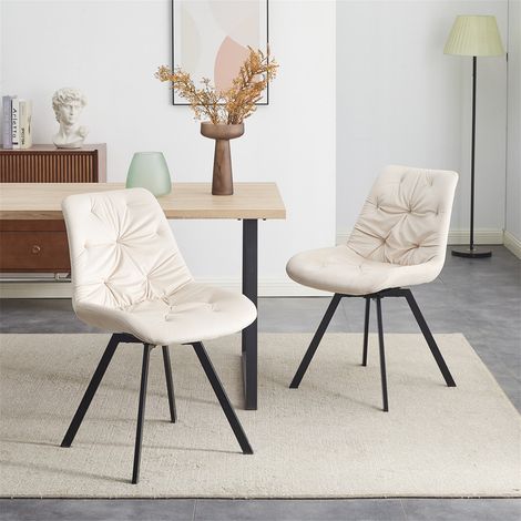 Clipop – Lot de 2 chaises pivotantes 360° en velours beige – Dossier ergonomique et accoudoirs souples – Confort optimal pour salle à manger et bureau (1/5)