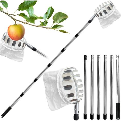 Outil de cueillette de fruits avec perche télescopique réglable et sac de cueillette – facile à assembler et à utiliser, 2,4 mètres. (1/5)
