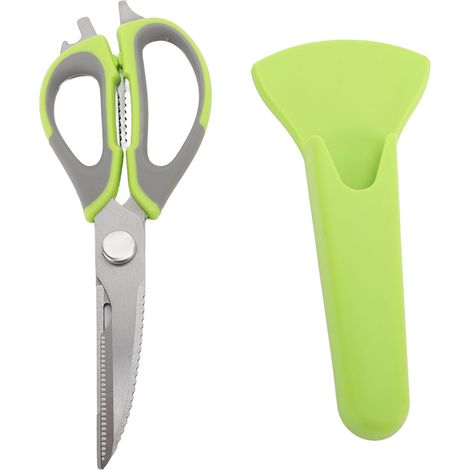 Forbici da cucina in acciaio inossidabile e plastica, affilate, con impugnatura comoda, resistenti, ideali per tagliare carne, alimenti, pesce e pollame. (1/5)