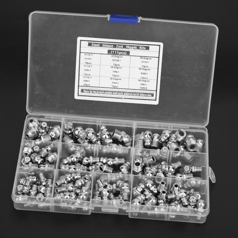 Lot de 115 graisseurs en acier anticorrosion et antirouille M6 x 1, M8 x 1, M10 x 1 (1/5)
