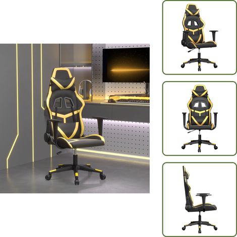 The Living Store Sedia da Gaming Massaggiante Nero e Oro in Similpelle - Massaggiante