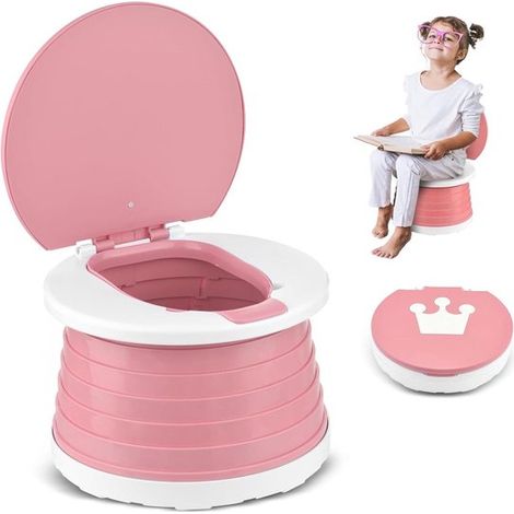 Longziming - Pot pliable pour enfant - Toilettes portables pour les déplacements - Pot-siège 3 en 1 - Porte-sac à déchets étanche - Structure ronde stable - Idéal pour les voyages et le camping - 1 pi (1/5)