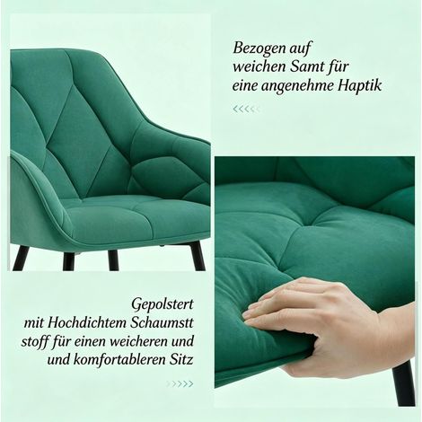 2er-Set Esszimmerstühle 45,5 x 45 x 83,5 cm aus türkisfarbenem Samt – MEUBLIV (1/5)