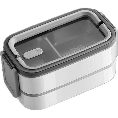 1 Stück Lunchbox aus Edelstahl 304 Bento 2 lagig mikrowellengeeignet tragbar Lebensmittelbehälter für Erwachsene Kinder Schule Büro Weiß (1/5)