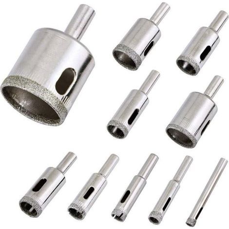 Punte diamantate, set di 10 punte cave per piastrelle in ceramica, vetro e porcellana. Set di punte diamantate per piastrelle in ceramica. Punte per vetro, da 6 mm a 30 mm - Punta diamantata per mater (1/5)
