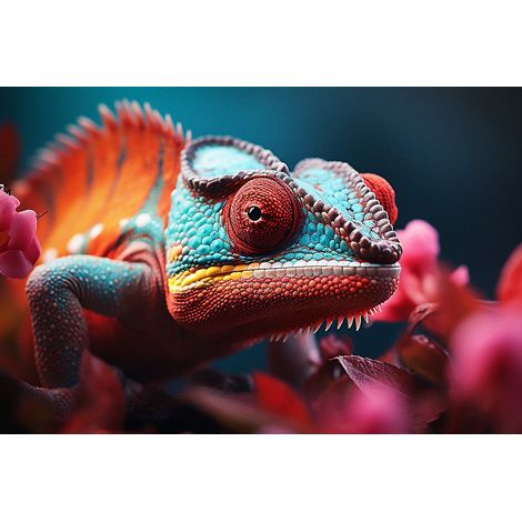 Tableau sur toile caméléon coloré 45x65 cm - Impression sur Toile Murale Décorative - Image imprimée en HD sur Toile - Toile sur Châssis en Bois FSC - Fabriqué en France (1/5)