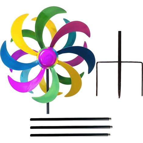 Moulinet Décoratif Coloré en Fer pour Jardin Extérieur, Ornement de Jardin Arc-en-Ciel, Pique Décoratif Rotatif pour Terrasse et Pot de Fleurs (1/5)