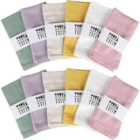 12 serviettes lin/coton 40x40 cm – 6 coloris (mauve, beige, blanc, moutarde, rose poudré, vert pois) (1/5)