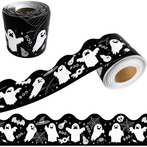 Bordure De Tableau Noir Halloween 7cm X 10m Motifs Araignées Chauves-souris Fantômes Toiles D'araignée Décoration Classe Fête École (1/5)