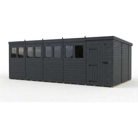 20ft x 10ft Composite Pent Garden Shed Single Door With Windows - Composite - L610 x W305 x H210 cm - Grey