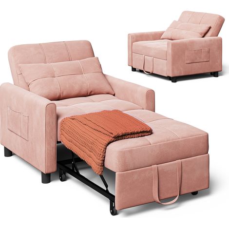 Sofá Cama Convertible Rosa Bealife Cenizo Modular con Tumbona, Cojín Ajustable, Almacenamiento y Ruedas Plegables Individual (1/5)