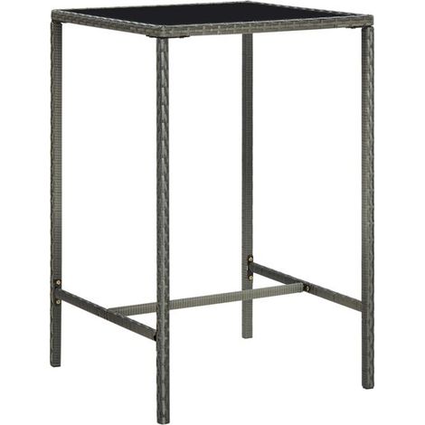 Table de Bar d'Extérieur en Résine Tressée et Verre, Grise, 70x70x110 cm (1/5)
