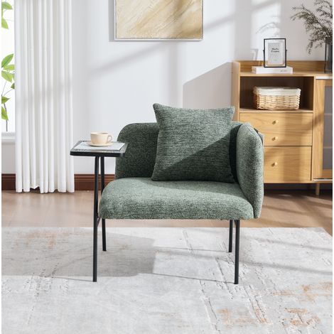 Sillón individual con mesa auxiliar, 86x72x71 cm, con almacenamiento, chenilla, verde esmeralda (1/5)