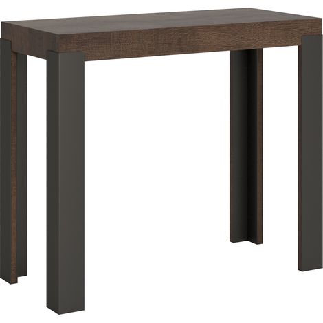 Console extensible bois avec 4 pieds bois et acier anthracite Liva 3 rallonges 2 pieds-Marron-2 pieds-3 rallonges (1/5)