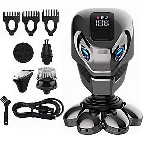 rasoir electriques hommes-Rasoir Électrique Flottant 7D pour Hommes Chauves – Rasage Doux et Rapide avec 7 Lames Flexibles – IPX7 Étanche et Sans Fil avec Écran LED Intelligent – Cadeau Idéal pour Pèr