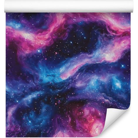 Papel pintado de galaxia en acuarela azul, violeta, azul marino e índigo 50x1000 cm (1/5)