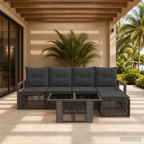vidaXL Set Divano da Giardino 6 pz Grigio e Grigio Scuro polyrattan (1/5)