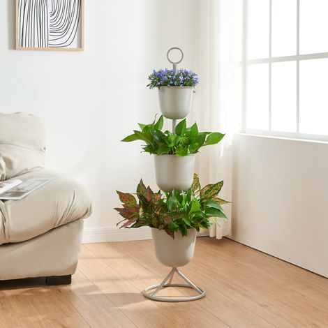 Soporte para plantas Alphen con 3 maceteros metal 110xØ28cm - Gris Claro [en.casa]