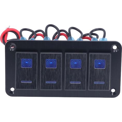 Panneau de commande à bascule noir à quatre voies, étanche IP65, avec rétroéclairage LED, adapté à la modernisation des bateaux à moteur électrique, DC12-24V. (1/5)