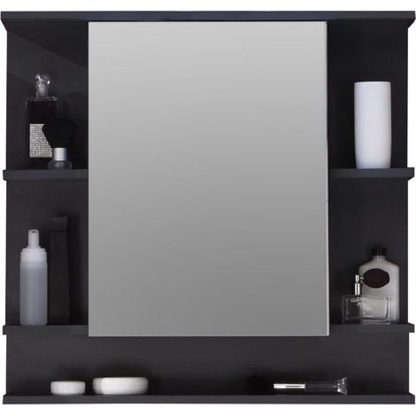 Meuble Salle de Bain Miroir Armoire Murale Tetis Graphite Décor LxHxP 72x76x20 cm (1/5)