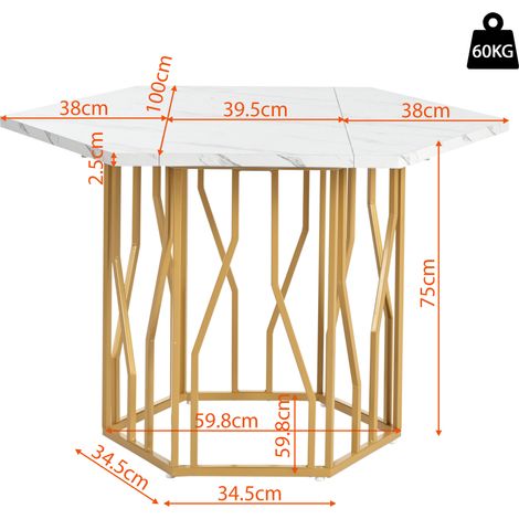 Table à manger moderne en marbre hexagonal,base métallique en branche,table basse esthétique simple,adaptée à la salle à manger et au salon,dorée (1/5)