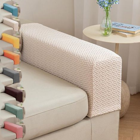 Lot de 2 housses d'accoudoirs pour fauteuil - Protections d'accoudoirs extensibles avec design antidérapant, en tissu polyester lavable en machine pou (1/5)