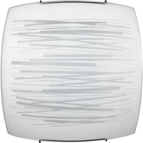 Deckenleuchte 1xE27 Haken Chrom Glasplatte weiß verzierte horizontale Linien E-Energy Manuela