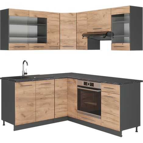Cucina angolare completa Fame-Line, Rovere dorato/antracite, 160 x 60 cm senza piano di lavoro, Vicco (1/5)