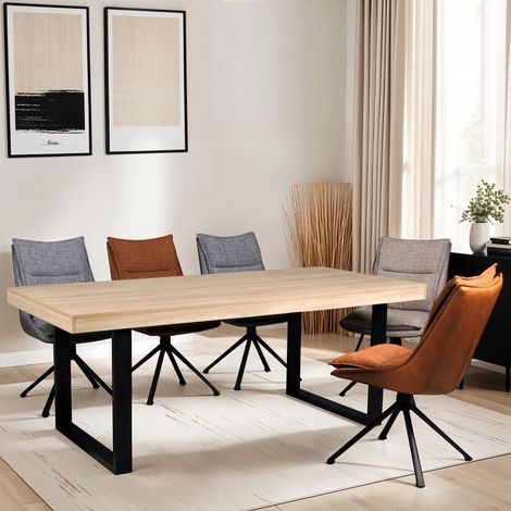 Le Quai Des Affaires – Table de salle à manger TIVOLI 200x90cm – 10 places – Décor chêne blanchi – Plateau mélaminé – Pieds en métal noir (1/7)