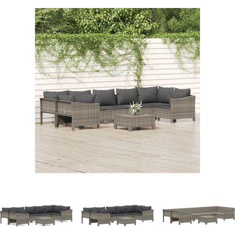 Gartenmöbel - vidaXL 8-tlg. Garten-Lounge-Set mit Kissen Grau Poly Rattan - Poly Rattan (1/5)