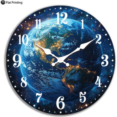 Horloge murale silencieuse en bois (40 cm) avec vue nocturne des lumières de la ville, idéale pour les bureaux et les salons. (1/5)