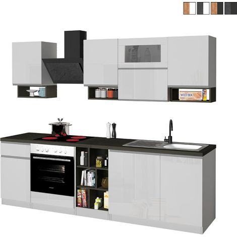 Cocina completa modular diseño lineal estilo moderno 256cm Essence - Blanco - Gris (1/5)
