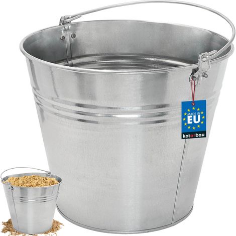 KOTARBAU® Seau à Cendre - Seau De Maçon - Acier Galvanisé - 15 L - Argent - pour le Jardinage - Résistant à la Rouille - Polyvalent