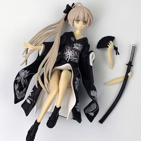 Lot de figurines animées春日野穹 en kimono, modèle de bureau noir avec socle noir, décoration otaku pour boîtier PC, accessoire japonais. (1/3)