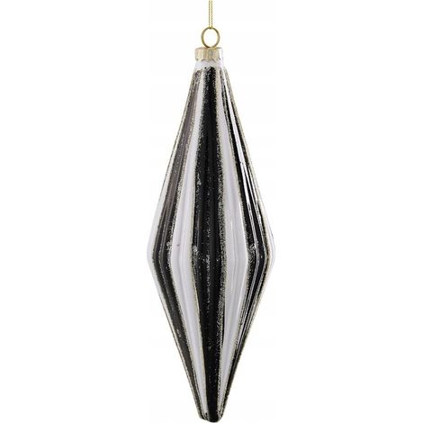 Boule de Noël en verre à rayures noires et blanches, 25 x 8 cm, 1 pièce