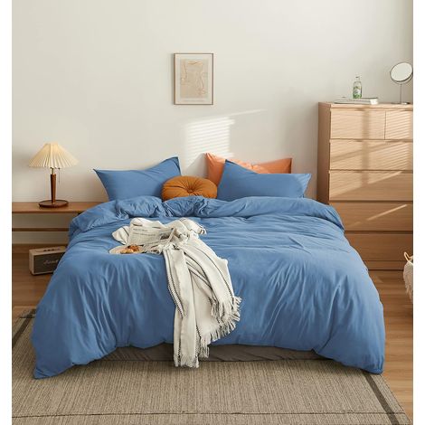 Housse de Couette 220x240cm+2 Taies d'oreillers 65x65cm Bleu Parure de Lit Adulte 2 Personnes 100 Fils/cm² en Microfibre avec Fermeture Éclair (1/5)