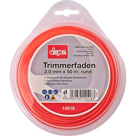 Motorsense Freischneider Trimmer Mähfaden 2 mm x 50 m rund Nylon Signalfarbe (1/2)