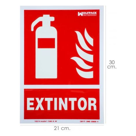 Fluoreszierendes Feuerlöscher-Poster 30x21 cm.