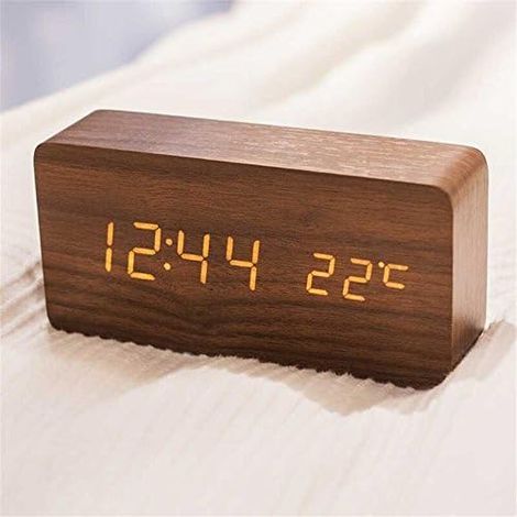 Moderner Wecker aus Holz – Digitaler LED-Wecker aus Holz, Tischuhr mit Datums-, Temperatur- und Luftfeuchtigkeitsanzeige, 12-/24-Stunden-Anzeige – Für Zuhause, Schlafzimmer, Büro (Braun) – Fei Yu (1/5)