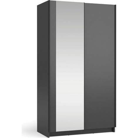 Schrank LYSIA 100 cm matt schwarz – 2 Schiebetüren mit Spiegel