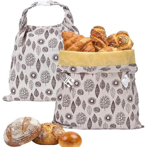 Sac à pain - 2 pièces - Sacs à pain en cire d'abeille - Lin - Réutilisables - Cuisson du pain - Pour pain fait maison - 43x33cm - J (1/4)