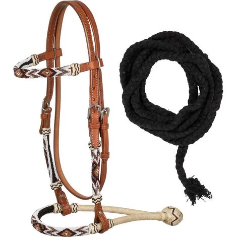 Bosal set in cuoio con mecate in cotone e decorazione di perline